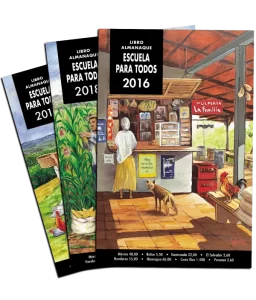 Se ven tres portadas del Almanaque Escuela Para Todos